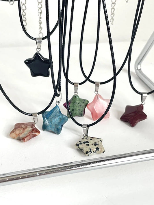 Trendy Natural Stone Hexagon Crystal Pendant Necklace – Rose Quartz, Opal, Fluorite & More